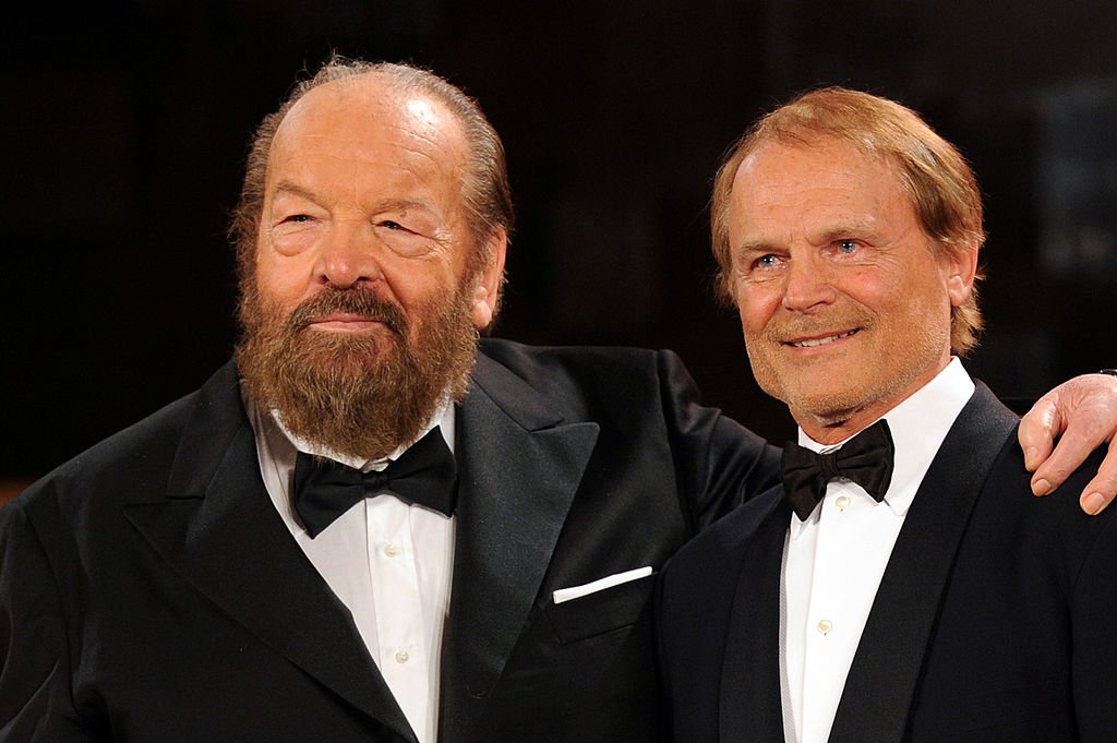 Bud Spencer und Terence Hill nehmen am 7. Mai 2010 an den Filmpreisen „David Di Donatello“ im Auditorium Conciliazione in Rom teil. (Foto von Venturelli / WireImage) I Quelle: Getty Images