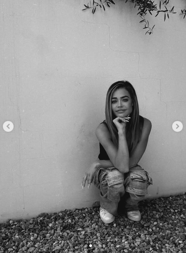 Denise Richards crouches in a black and white photo, from a post dated June 20, 2025 | Source: Instagram/deniserichards