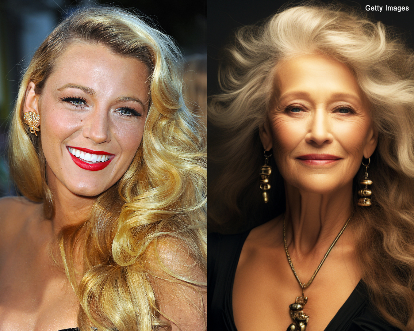 Blake Lively in real life | An AI depiction of what Blake Lively might look like in 20 years | Source: Getty Images | Midjourney