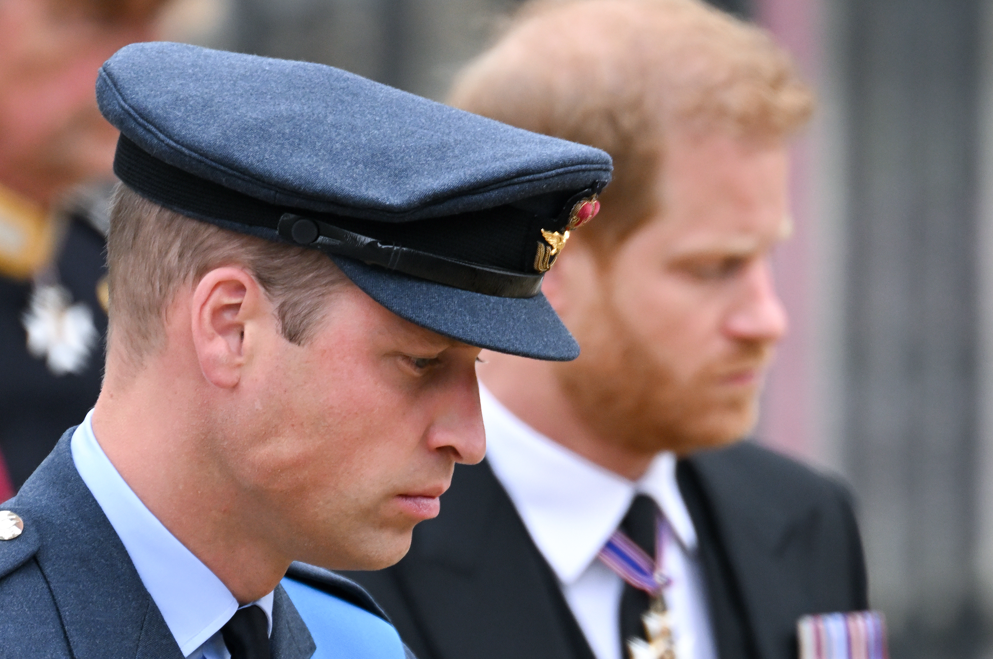 Prince William and Prince Harry during the State Funeral of Queen Elizabeth II at Westminster Abbey on September 19, 2022 in London, England | Source: Getty Images