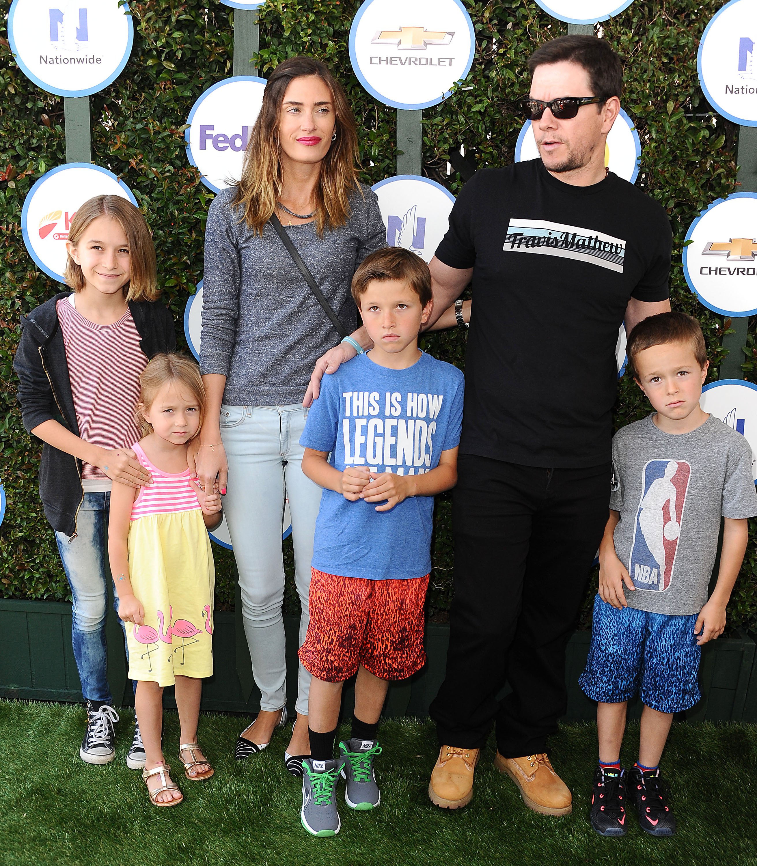 Actor Mark Wahlberg with wife Rhea Durham and their children Ella Rae, Michael, Brendan and Grace at The Lot on April 26, 2015 in West Hollywood, California. | Source: Getty Images