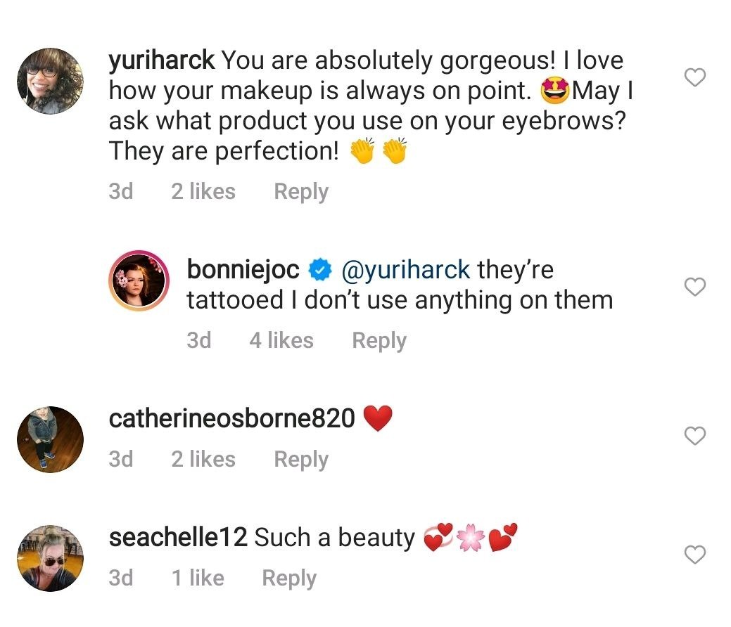 Screenshot of comments from Bonnie Chapman's Instagram post. | Source: Instagram/bonniejoc 