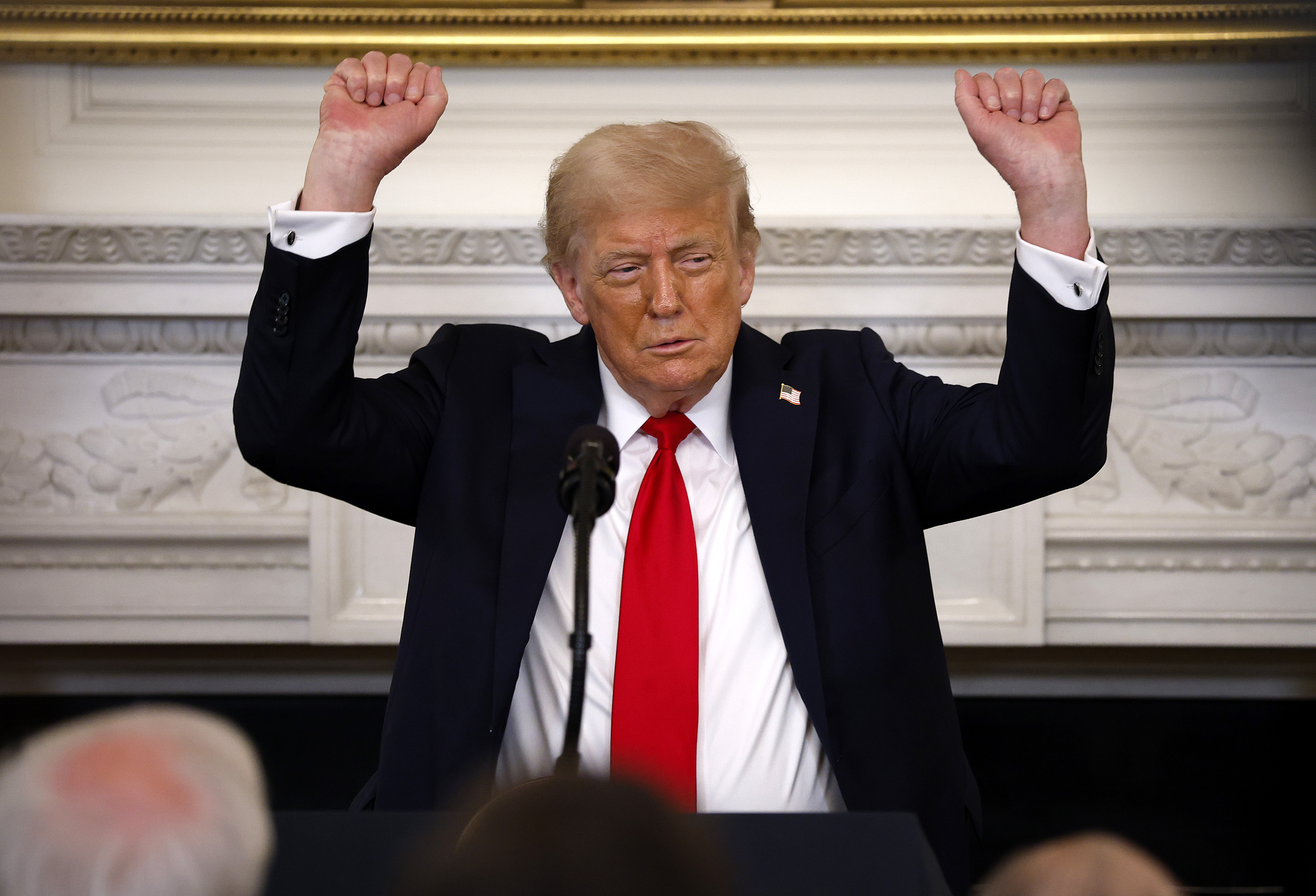 Donald Trump delivers remarks during a White House Faith Office luncheon in the State Dining Room on July 14, 2025 | Source: Getty Images