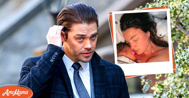 Tom Payne on set of "Prodigal Son," New York City, 2021 [Left]. Jennifer Akerman and her son, Harrison, shortly after his birth, January 2022 [Right] | Photo: Getty Images & Instagram/iamfinalchild