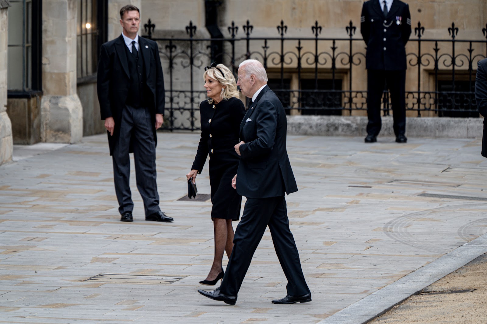 First Lady Jill Biden and U.S. President Joe Biden arriving at the funeral of Queen Elizabeth II on September 19, 2022, in London, England. | Source: Getty Images