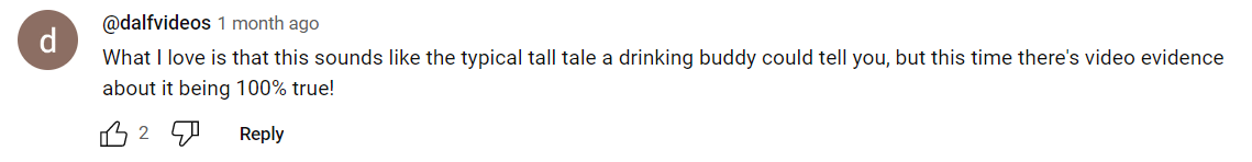 A fan's comment on the video of Tony Tovar during August 2019's armed robbery at Behrmann's Tavern in St. Louis on September 4, 2019 | Source: YouTube/Inside Edition