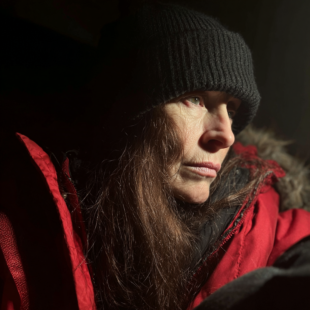 A close-up of an older woman wearing a winter coat | Source: Midjourney