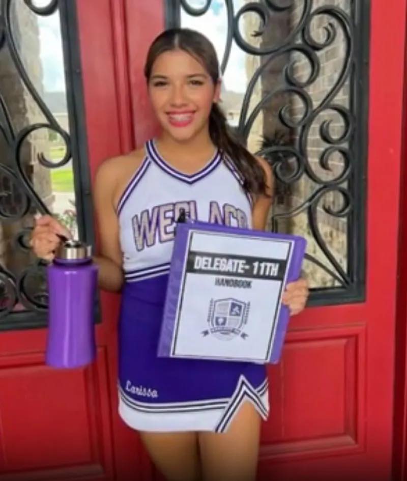 Larissa Rodriguez in her cheerleading uniform from a photo shared on April 10, 2026 | Source: Facebook/News with Jahlen