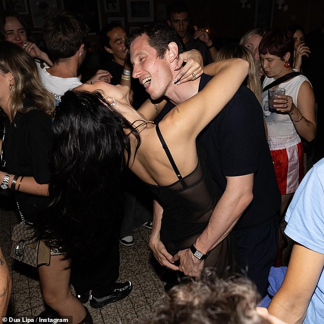 Dua Lipa, 29, partied the night away with fiancé Callum Turner, 35, as she celebrated 'fulfilling her dreams' after performing two shows at Wembley Stadium this weekend