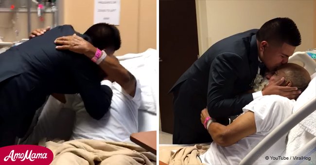 Loving teen reduces sick grandfather to tears as he stops by the hospital on his way to prom