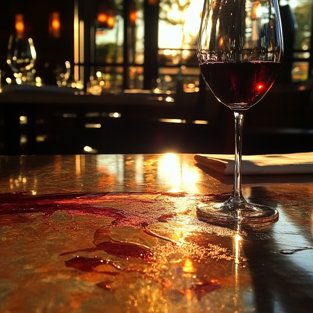 Spilled wine on a table | Source: Midjourney