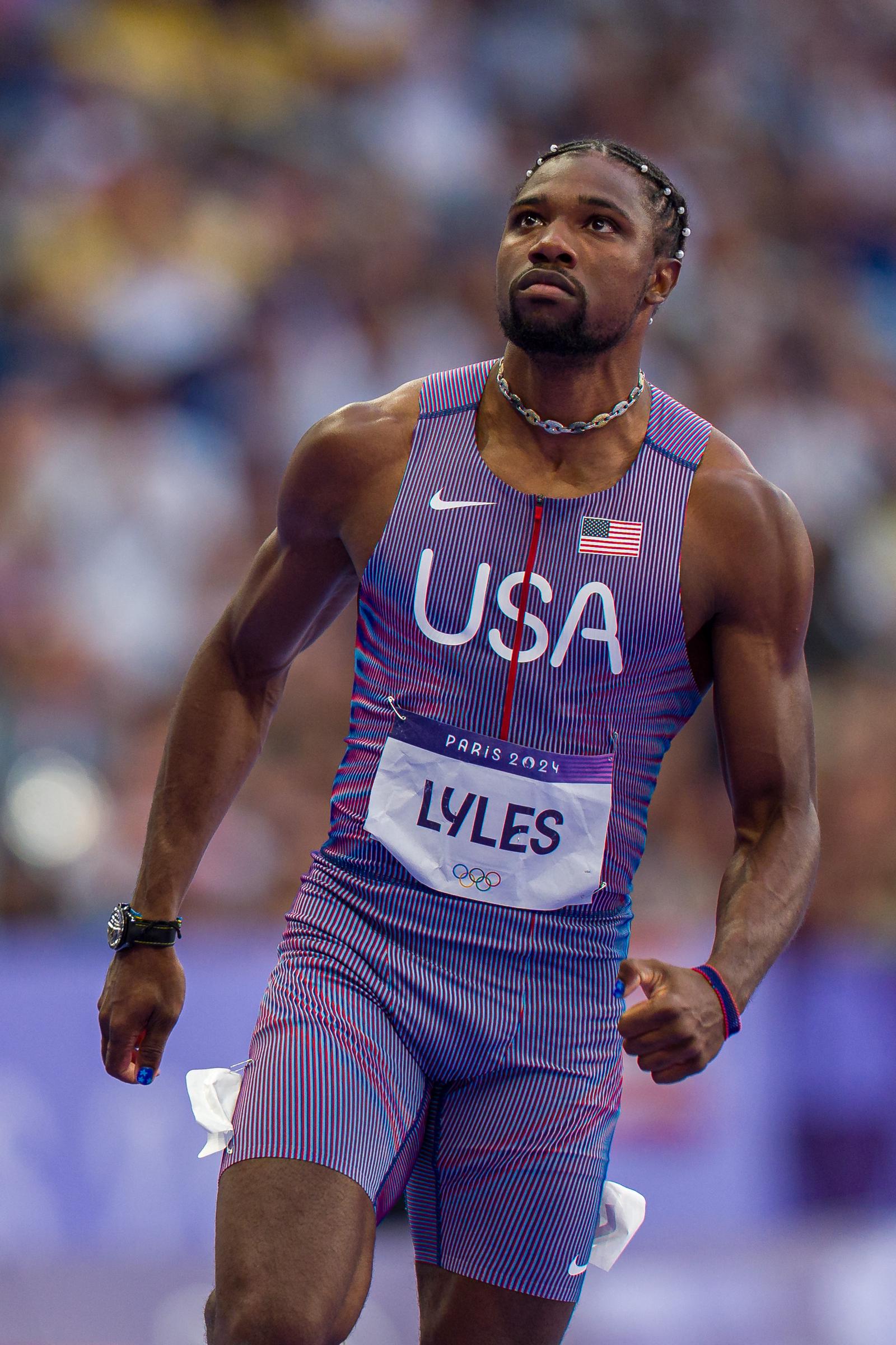 Noah Lyles of Team United States looks on during Men's 100m Semi-Final on day nine of the Olympic Games Paris 2024 at Stade de France on August 04, 2024 in Paris, France | Source: Getty Images