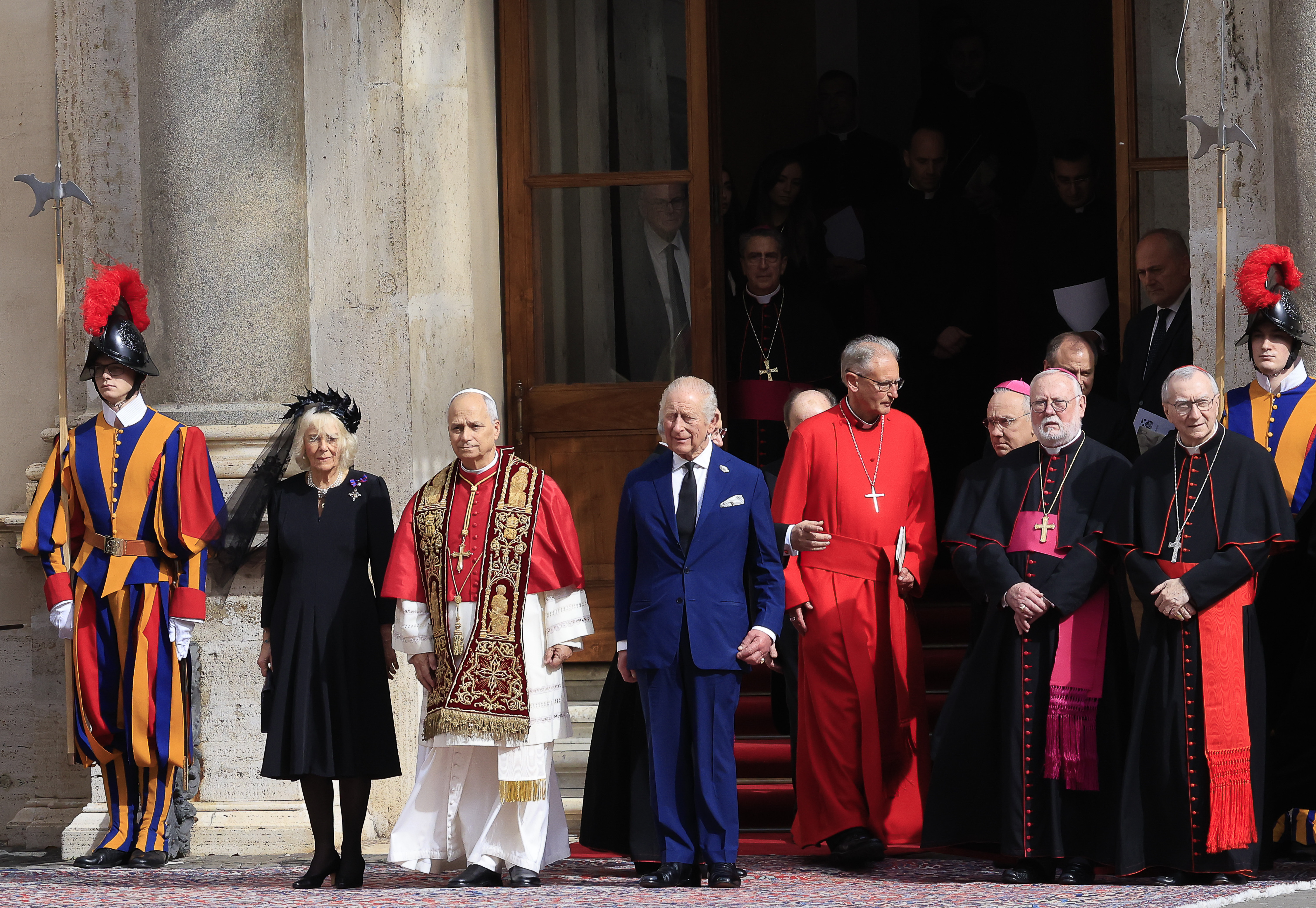 Pope Leo XIV, King Charles III, and Queen Camilla at the end of the ecumenical prayer on October 23, 2025 | Source: Getty Images