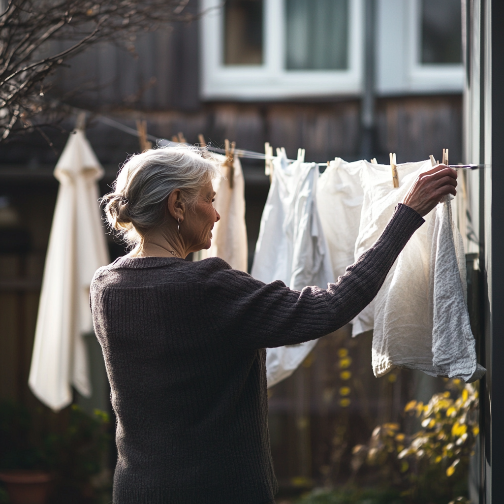 A woman hanging clothes on the line | Source: Midjourney