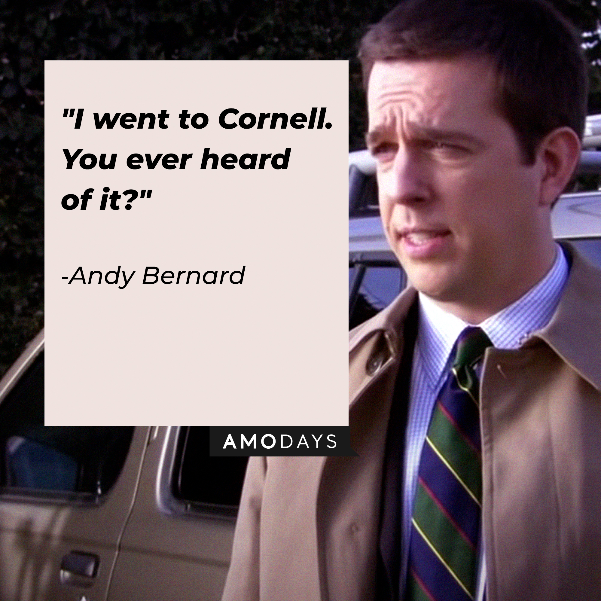 Andy Bernard, with his quote: "I went to Cornell. You ever heard of it?"│ Source: youtube.com/TheOffice