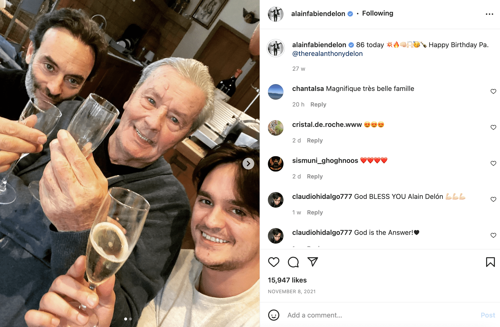 Alain-Fabien Delon was finally reunited with his family.  |  Source: Instagram / Alainfabiendelon