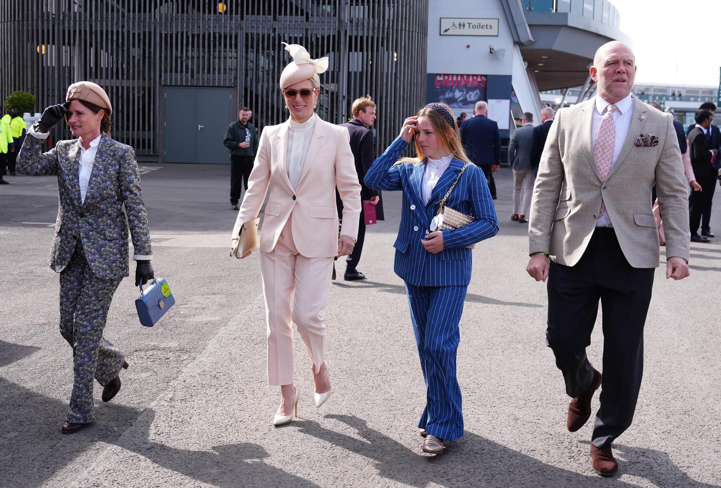 In another candid moment, Zara Tindall walked alongside Mia Tindall and Mike Tindall, her sleek tailoring and statement headpiece catching the light, while Mia adjusted her hair with a relaxed, youthful ease, offering a glimpse of her personality amid the formal setting.