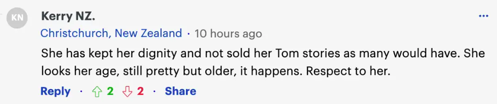 Fan comment about Katie Holmes, dated October 24, 2023 | Source: Daily Mail
