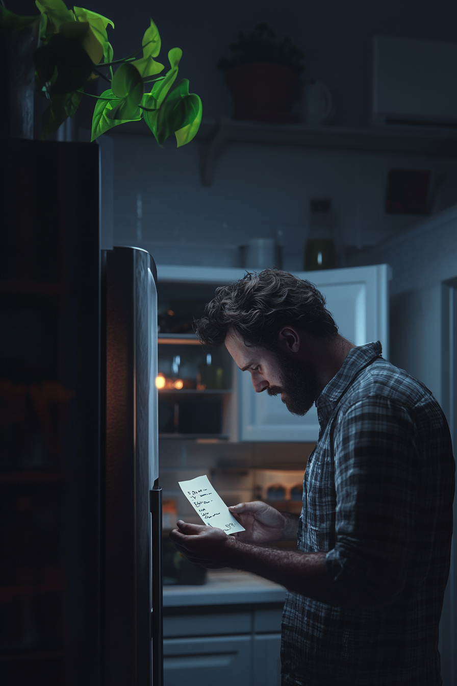 Bewildered man looking at a note | Source: Midjourney