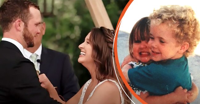 [Left] Picture of Natalie Crowe and Austin Tatman on their wedding day; [Right] Picture of Natalie Crowe and Austin Tatman as little kids | Source: Youtube/ Inside Edition