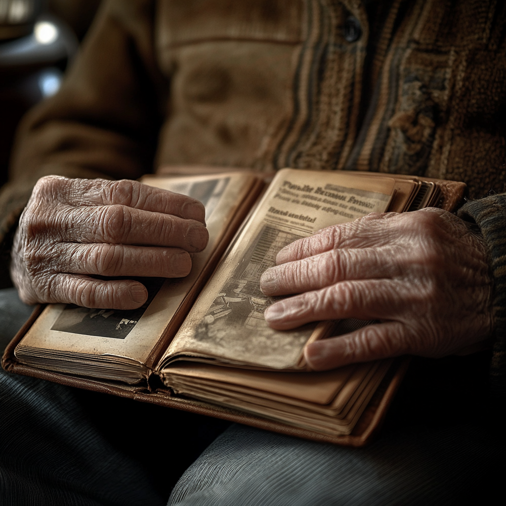 Um homem mais velho segurando um álbum de fotos | Fonte: Midjourney