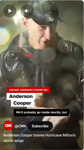 Anderson Cooper reporting live on Hurricane Milton, from a clip dated October 9, 2024 | Source: Youtube/@CNN