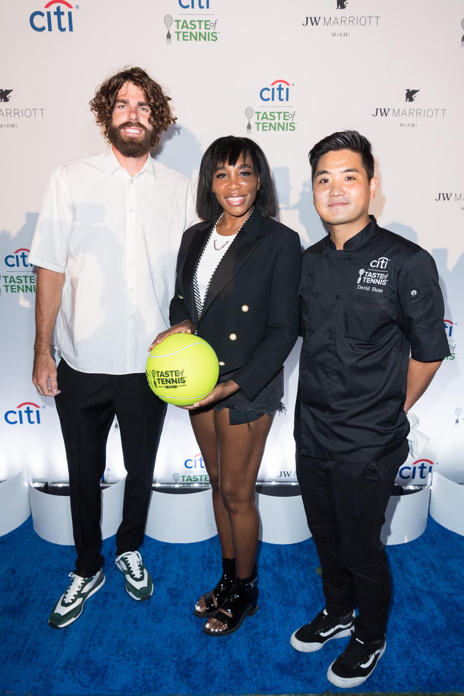 Reilly Opelka, Venus Williams and David Shim attend Citi Taste Of Tennis Miami 2022 at the JW Marriott Miami on March 21, 2022, in Miami, Florida. | Source: Getty Images