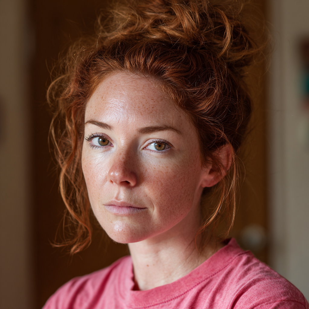 A woman wearing a pink t-shirt | Source: Midjourney