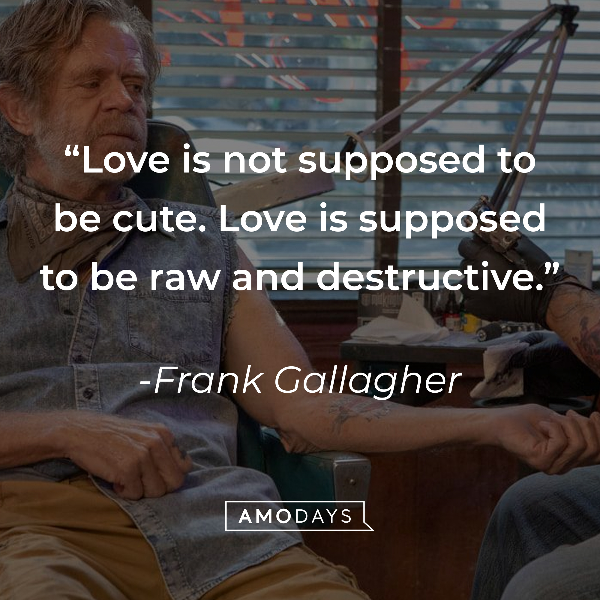 Frank Gallagher's quote: "Love is not supposed to be cute. Love is supposed to be raw and destructive." | Source: facebook.com/ShamelessOnShowtime