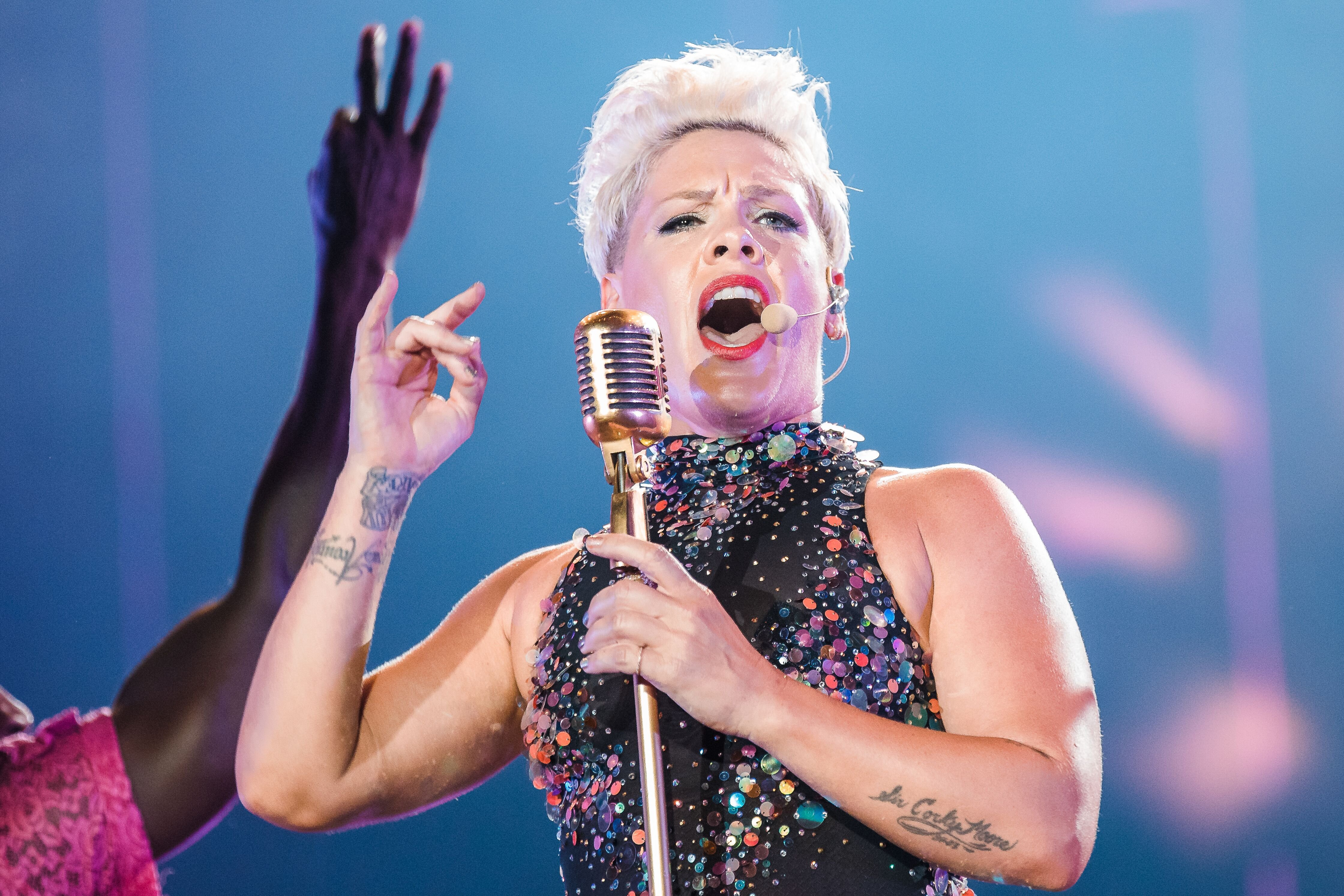 P!nk performs live on stage during day 6 of Rock In Rio Music Festival at Cidade do Rock on October 5, 2019 in Rio de Janeiro, Brazil. | Source: Getty Images
