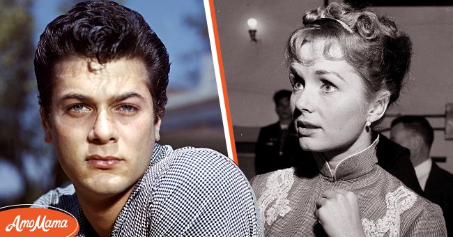 US actor Tony Curtis wearing a short-sleeved black-and-white check shirt, circa 1955. [Left] | Monochrome photo of Debbie Reynolds at an event. [Right] | Photo: Getty Images