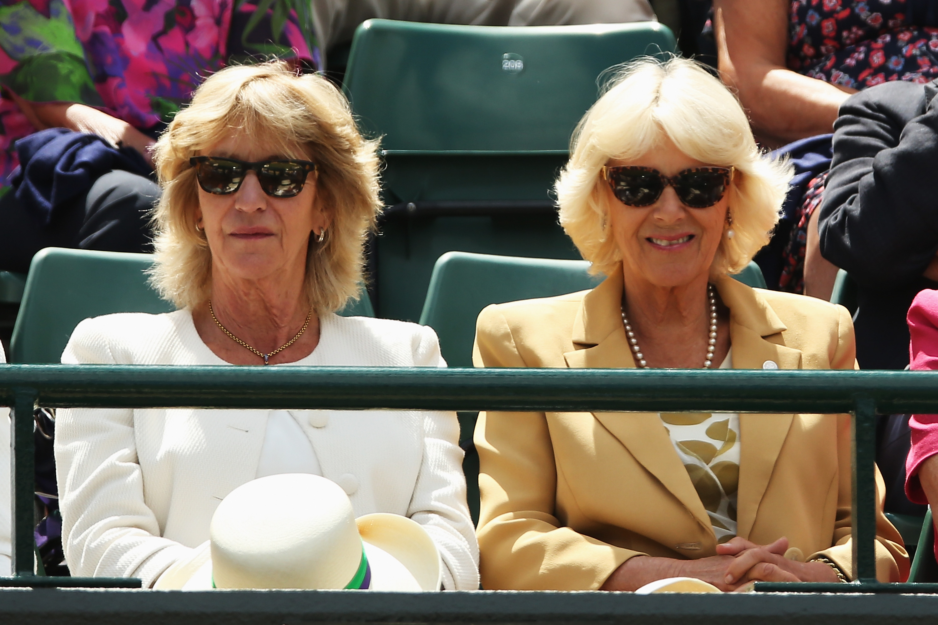 Queen Camilla and her sister on day three of the Wimbledon Lawn Tennis Championships on June 25, 2014, in London, England. | Source: Getty Images