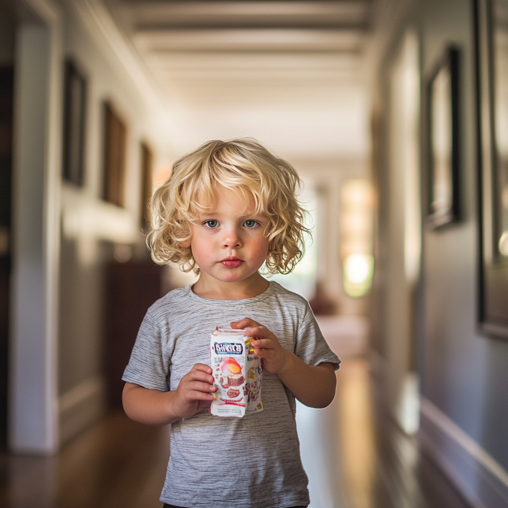 A boy holding a juice box | Source: Midjourney