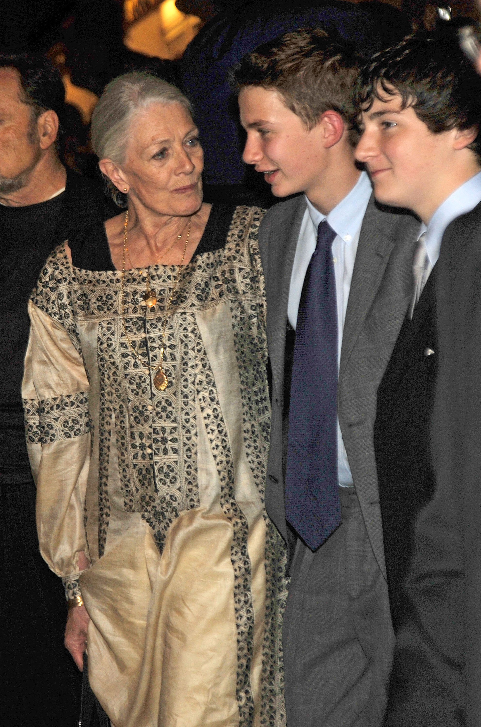 Actress Vanessa Redgrave and her grandsons. Micheal Neeson and Daniel Neeson, pictured leaving the Almay Concert to celebrate the Rainforest Fund's 21st birthday at Carnegie Hall in Manhattan on May 13, 2010 in New York City. / Source: Getty Images