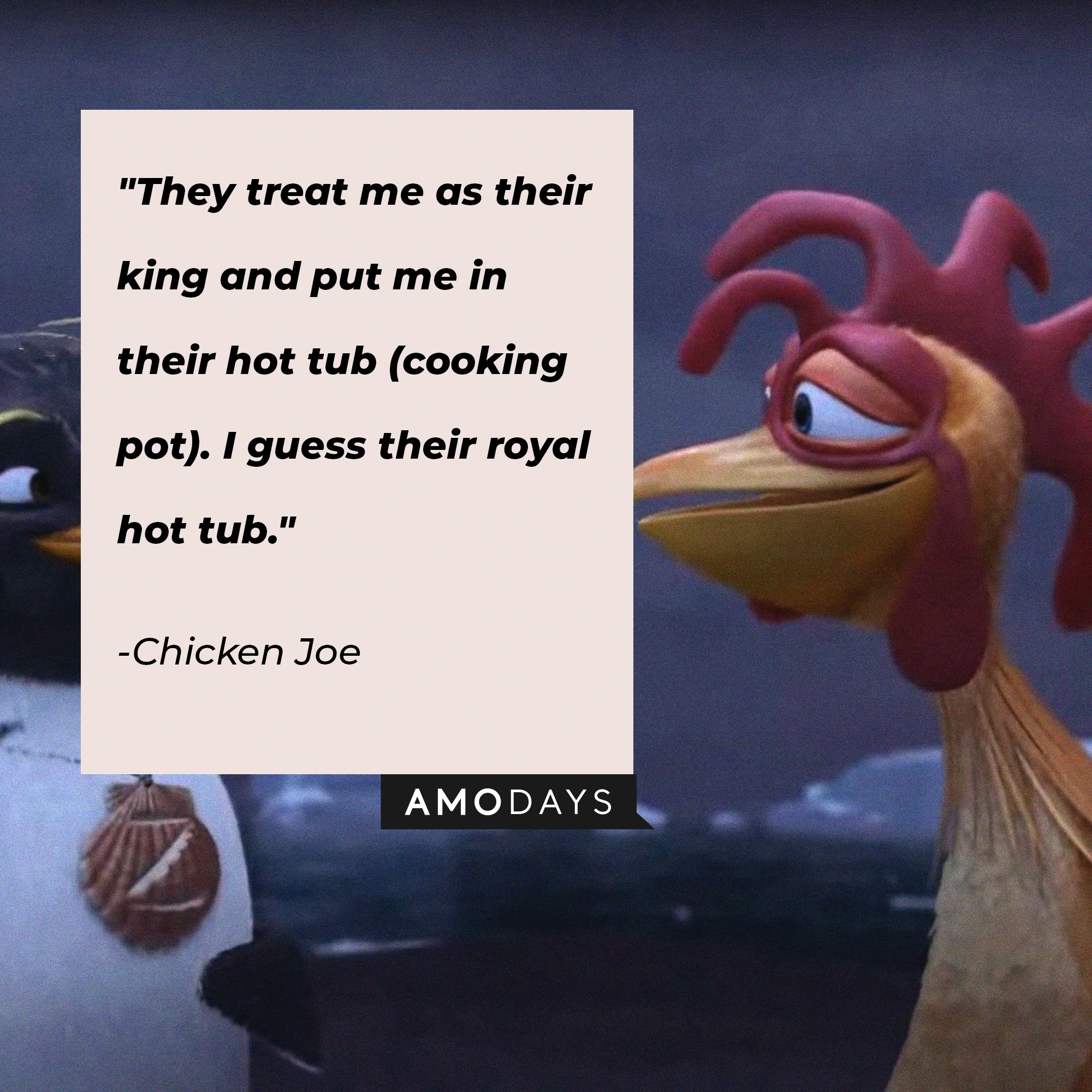 Chicken Joe's quote: "They treat me as their king and put me in their hot tub (cooking pot). I guess their royal hot tub." | Image: AmoDays