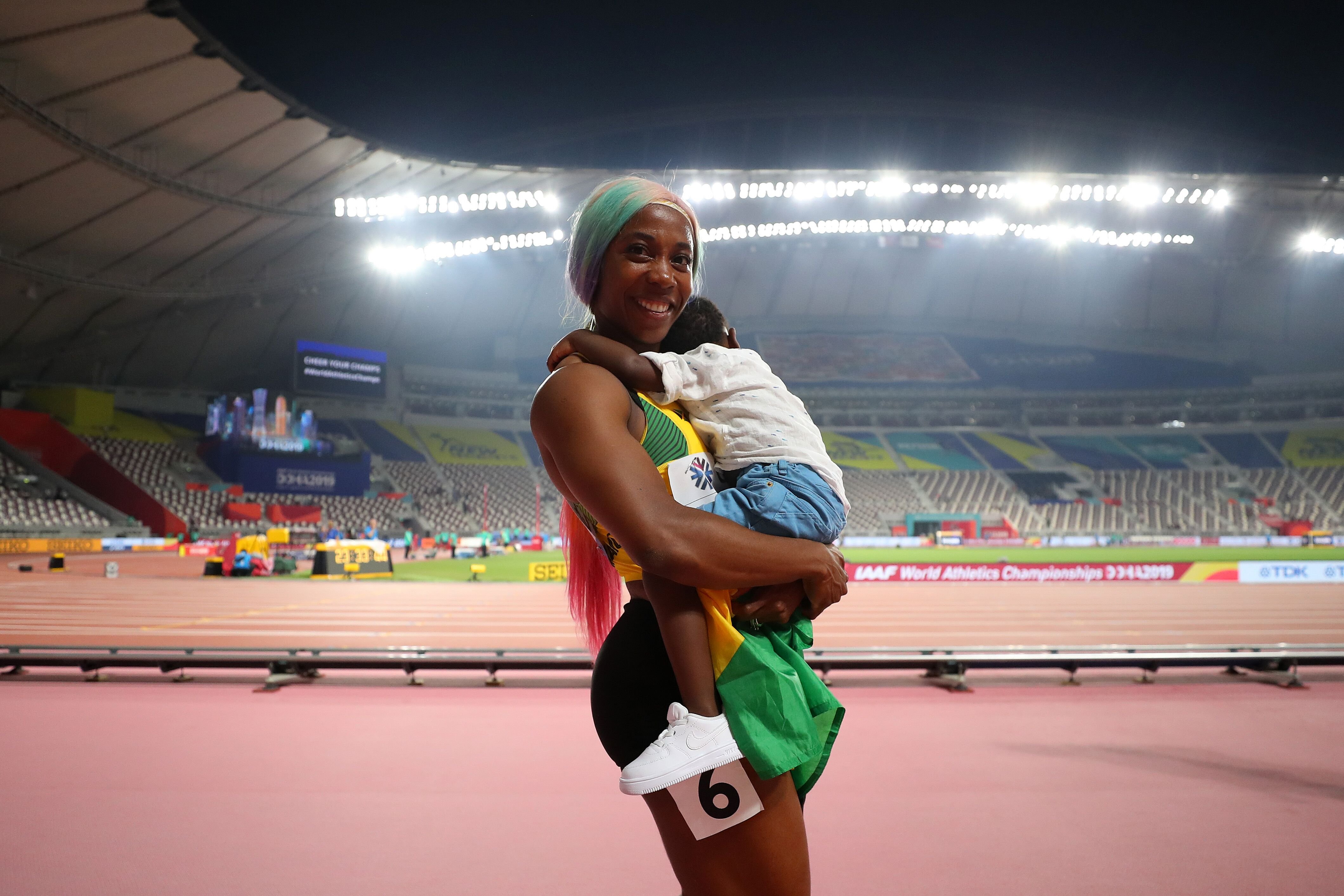 Shelly-Ann Fraser-Pryce and here son Zion/ Source: Getty Images