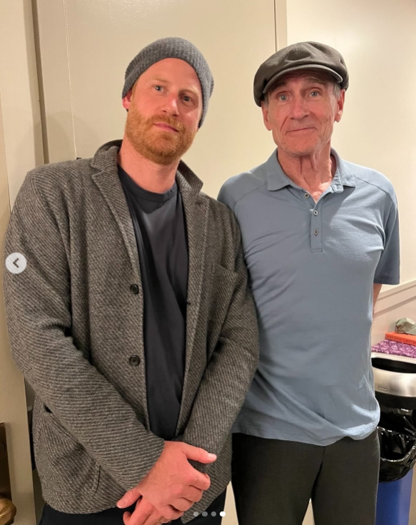Prince Harry stands alongside acclaimed musician James Taylor in a relaxed backstage moment | Source: Instagram/meghan
