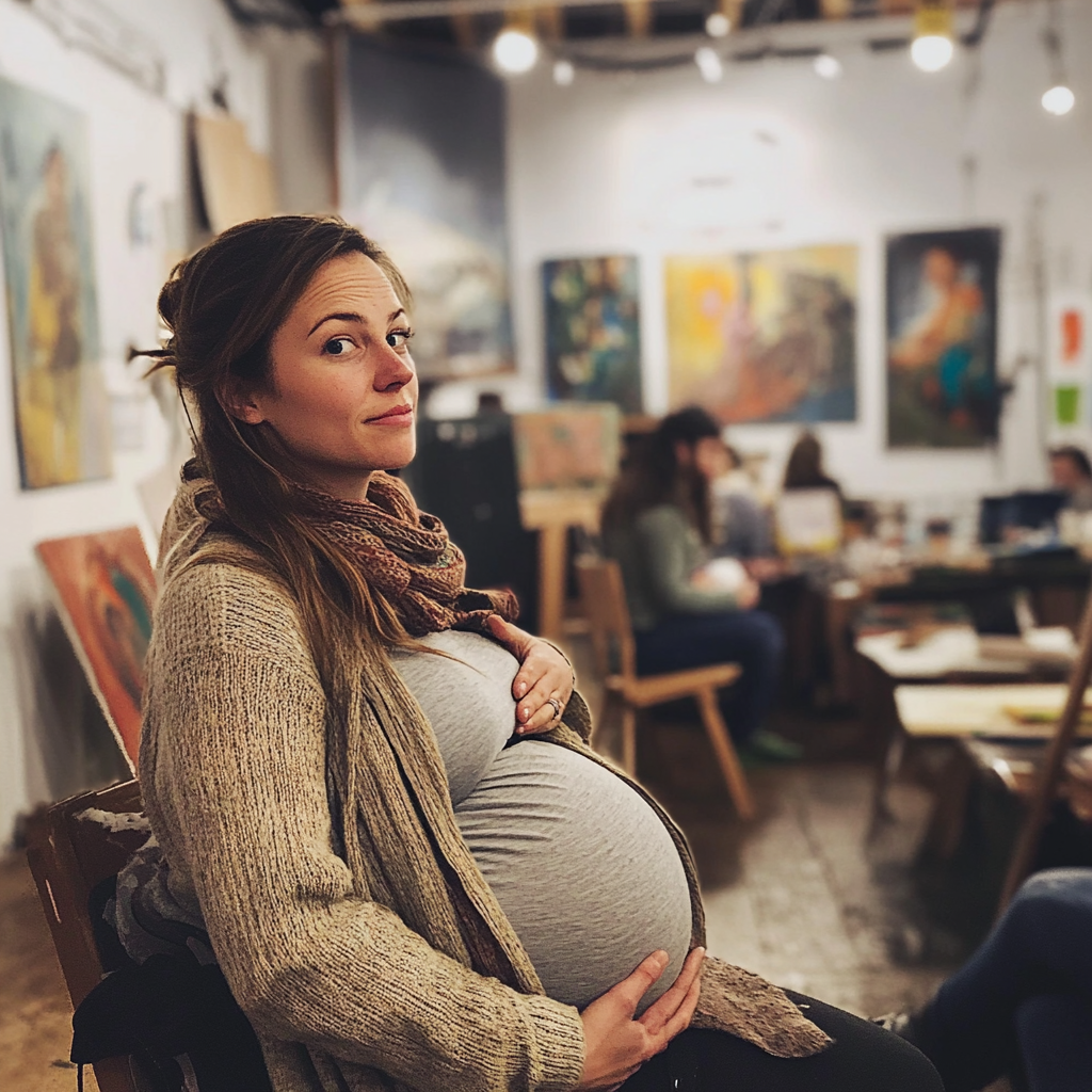 Pregnant woman in a painting class | Source: Midjourney