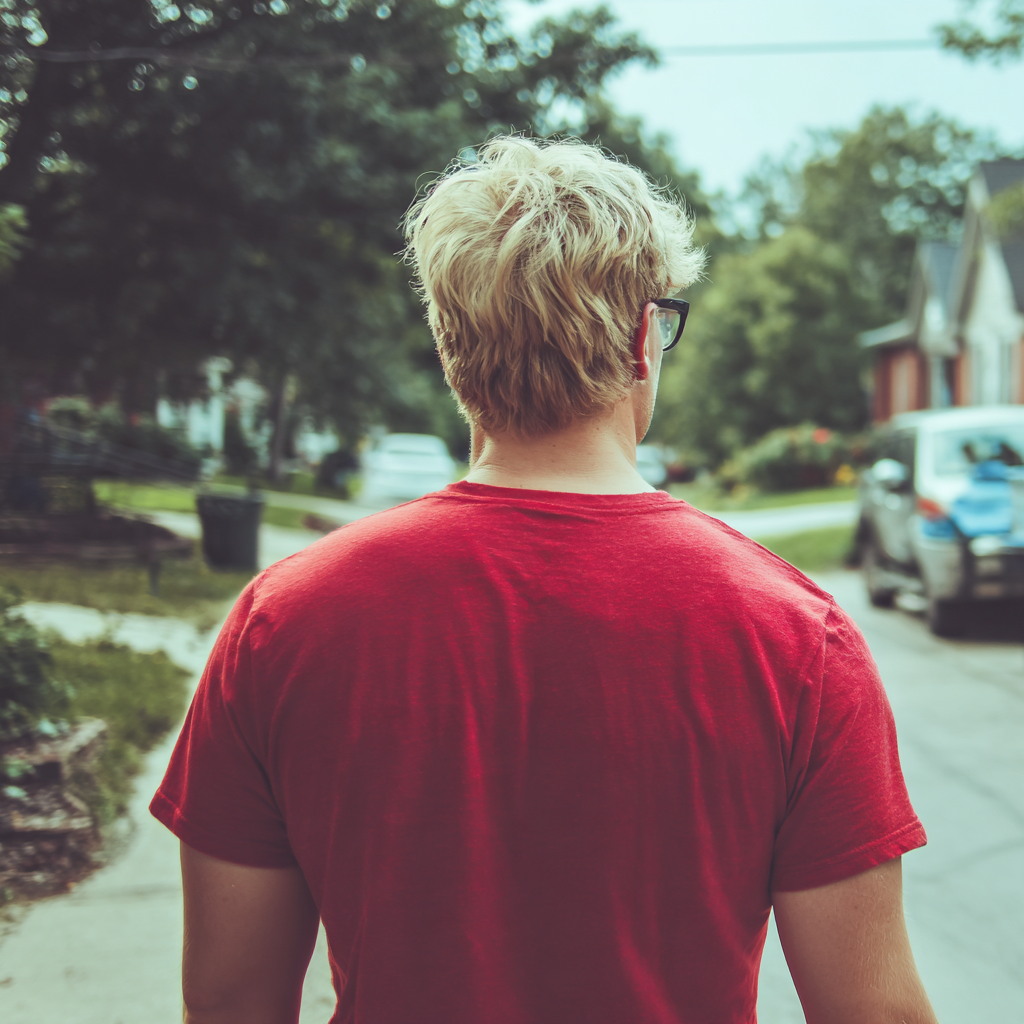 A man walking down a sidewalk | Source: Midjourney