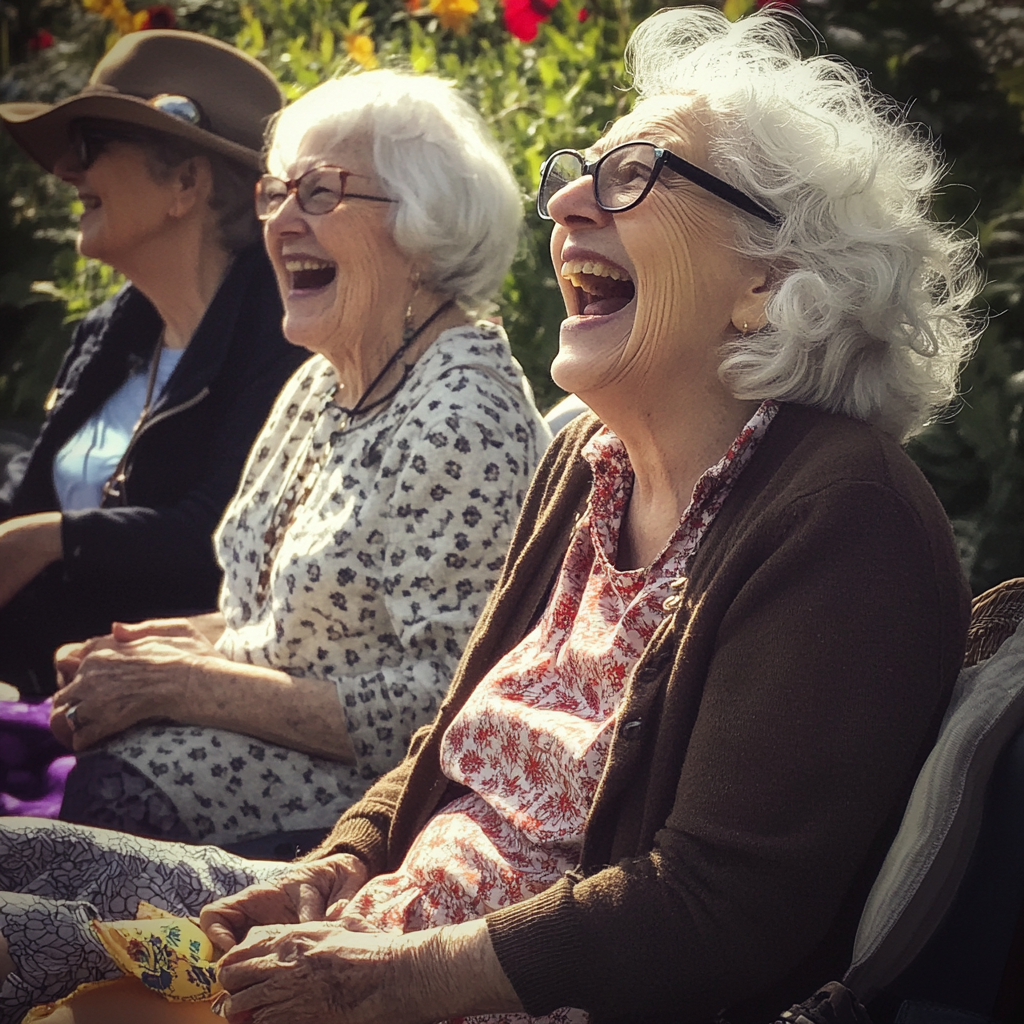 Old women sitting outside and laughing | Source: Midjourney