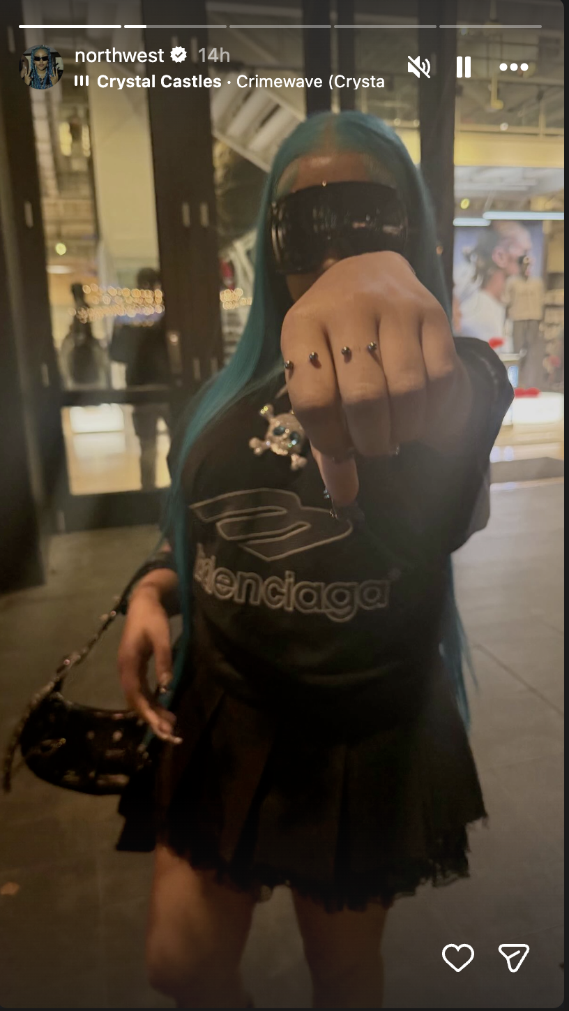 North West showing off her new piercing on her index finger, mirroring the first one she got on her middle finger, posted on January 13, 2026. | Source: Instagram/northwest