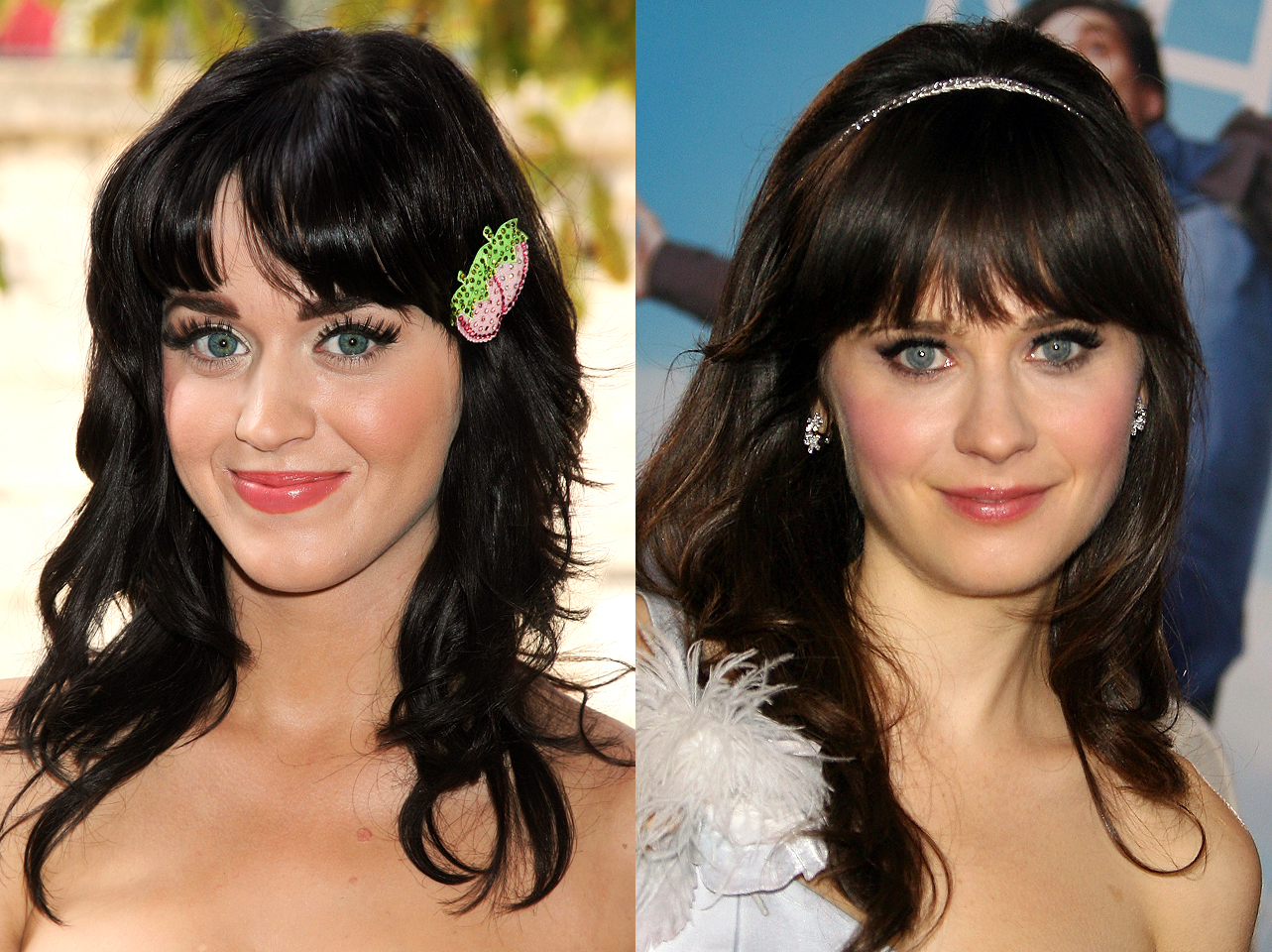 Katy Perry in France in 2008 | Zooey Deschanel in Los Angeles in 2008 | Source: Getty Images