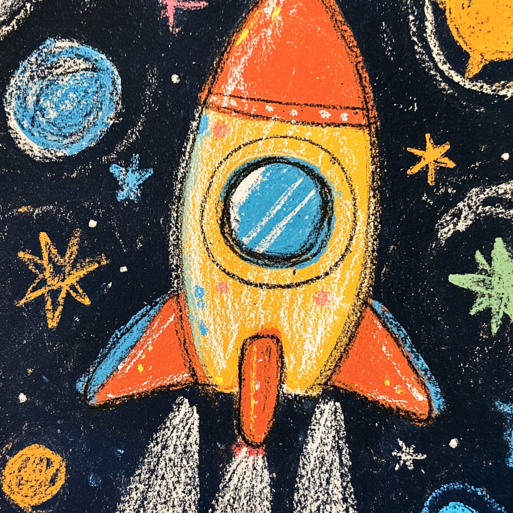 A closeup of a spaceship drawing painted by a kid | Source: Midjourney