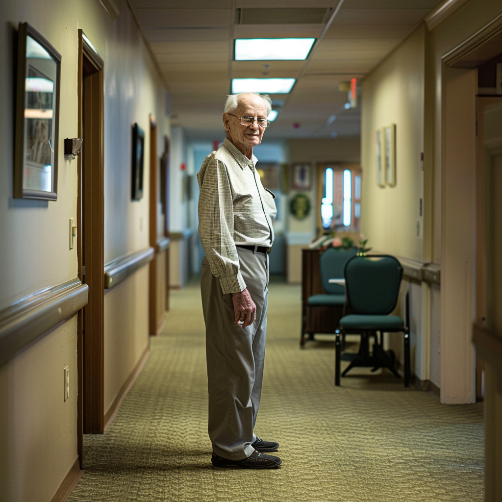 An elderly man standing in a nursing home | Source: Midjourney