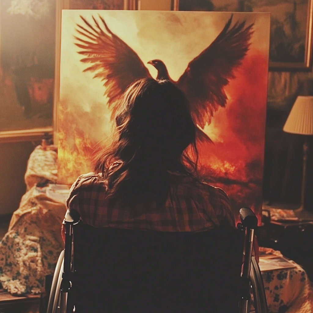 A woman painting a picture of a phoenix | Source: Midjourney