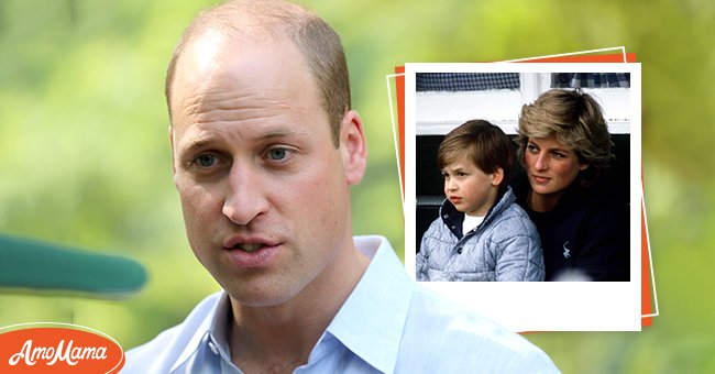 Le prince William au parc national de Margallah Hills, le 15 octobre 2019, à Islamabad, au Pakistan, et la princesse Diana posant avec William au Polo de Windsor, au Royaume-Uni, le 17 mai 1987 | Photos : Chris Jackson & Tim Graham Photo Library/Getty Images