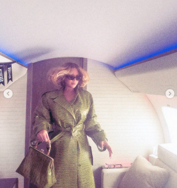 Beyoncé Knowles poses on a private plane during Super Bowl weekend, from a post dated February 12, 2026, in California | Source: Instagram/beyonce