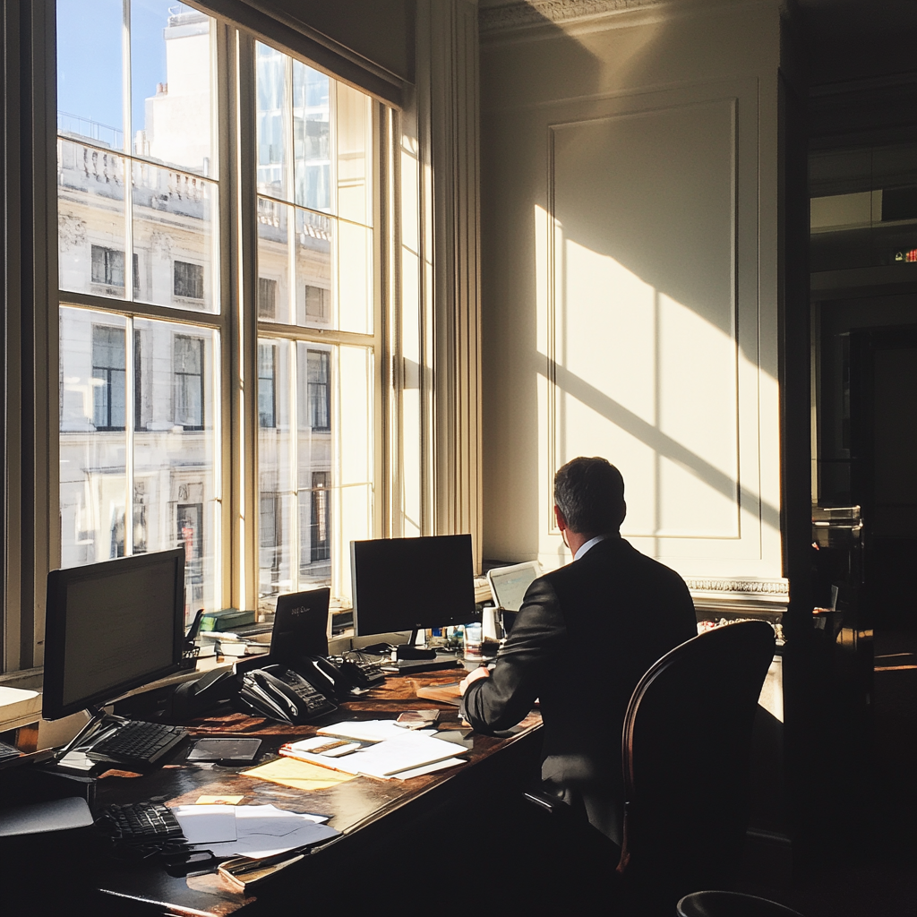 A man sitting at his desk | Source: Midjourney