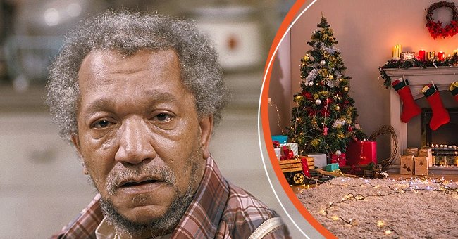 Actor Redd Foxx as Fred G. Sanford on "Sanford and Son." [left] Portrait of Christmas decorations [right]. | Photo:  Getty Images    freepik.com