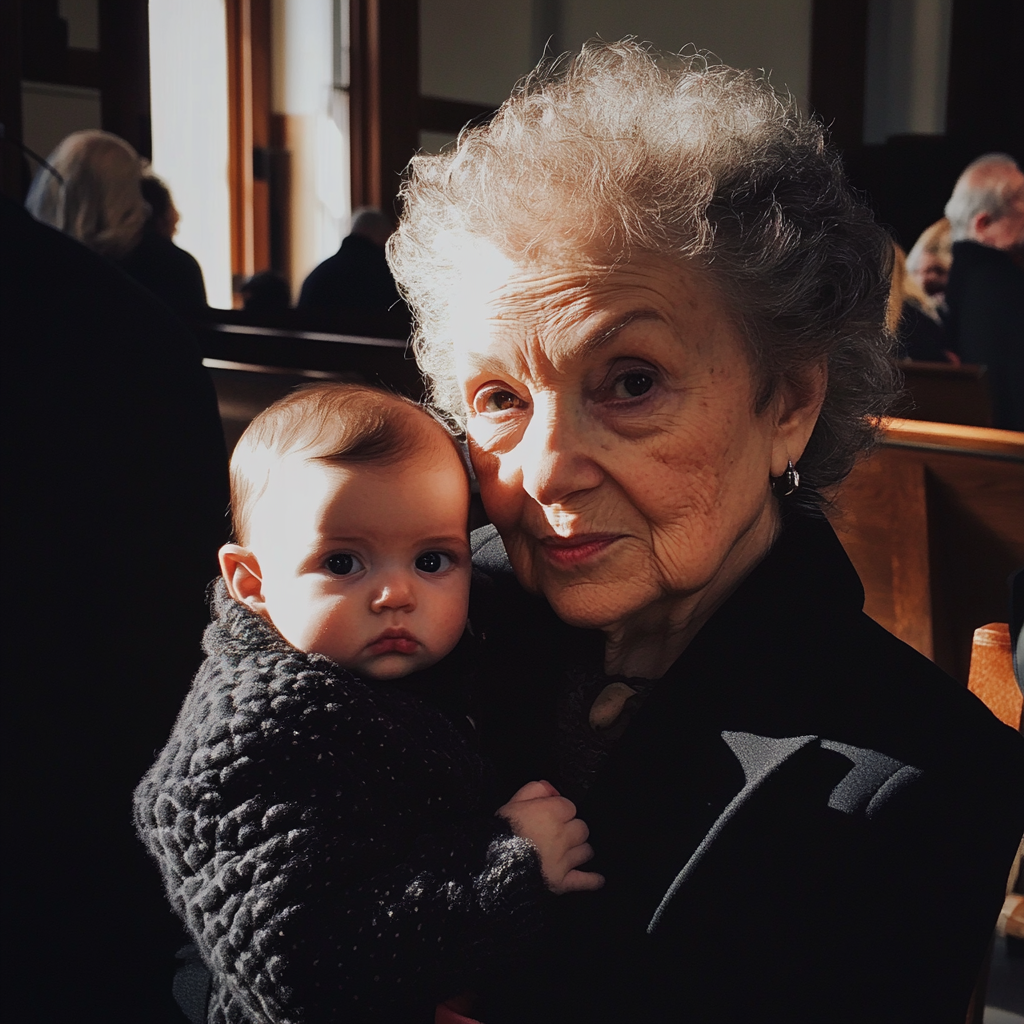 An older woman holding a baby | Source: Midjourney